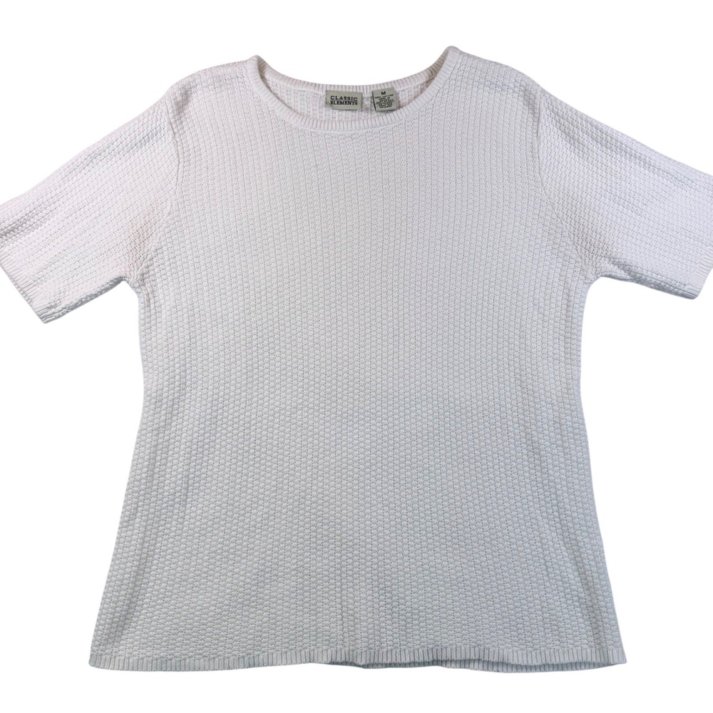 White Short Sleeve Cotton Sweater Textured Capsule‎ Romantic Boho Cottagecore